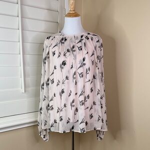 Anthropologie Light Pink Sheer Blouse with Black Floral Print